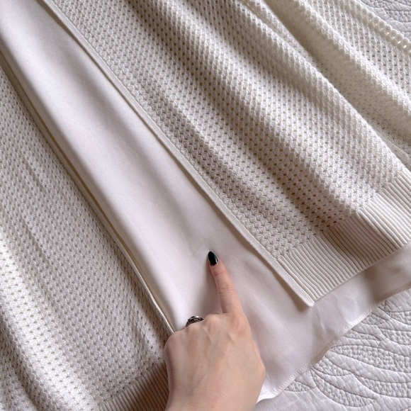 St. John - Waffle-Knit Pullover Sweater with Silk Detail - Ivory/White - Picture 14 of 14